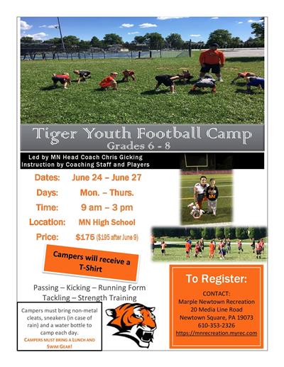 Tiger Football Camp 6-8 Flyer 2024